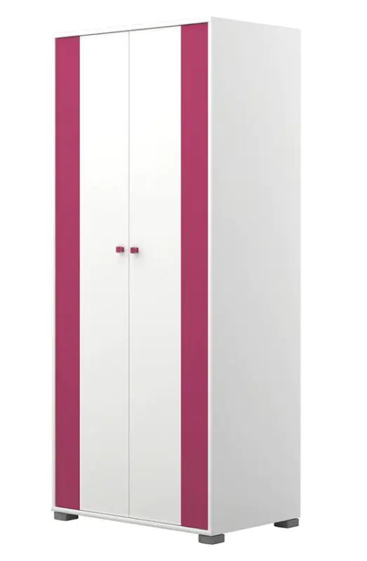 Kinderzimmer - Drehtürenschrank / Kleiderschrank Lena 04, Farbe: Weiß / Pink - Abmessungen: 198 x 84 x 56 cm (H x B x T)