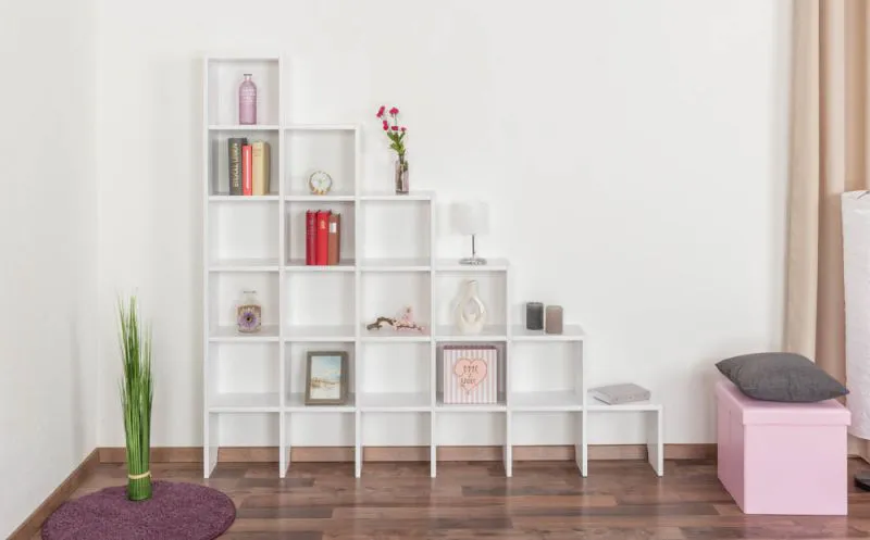 Regal "Easy Möbel" S17, Buche Vollholz massiv Weiß lackiert - 168 x 182 x 20 cm (H x B x T)