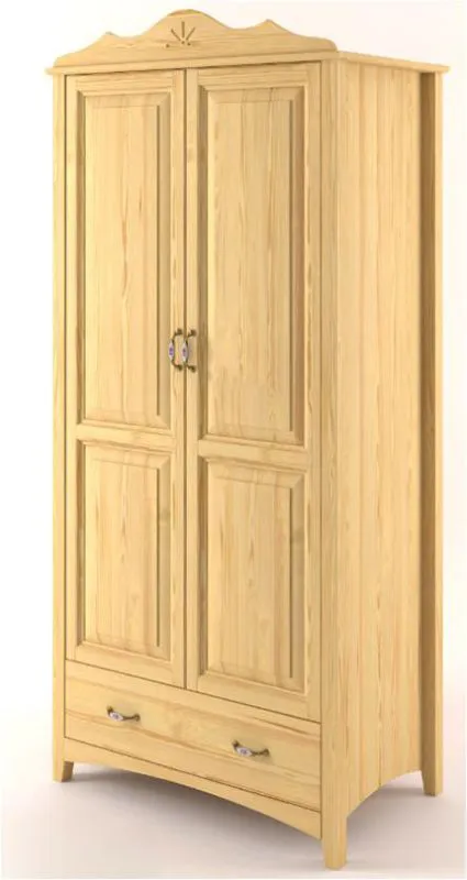 Schmaler Kleiderschrank | 2 Drehtüren | 1 Schublade | mit Kleiderstange | 80 cm breit | Massivholz | Farbe: Natur Abbildung