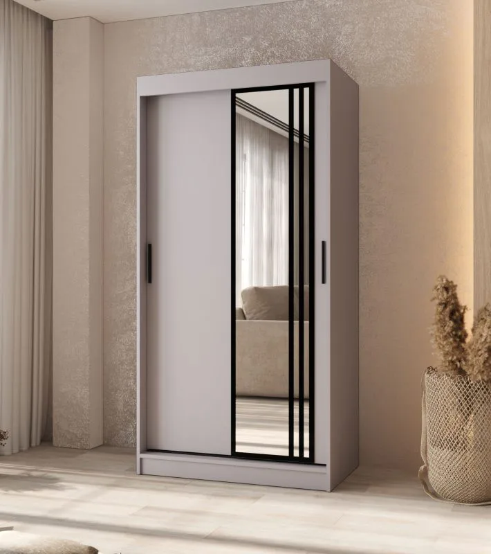 Kleiderschrank | Farbe: Kaschmir | 2 Kleiderstangen | 5 Fächer | Schiebetürenschrank | Zuverlässiges Gleitsysteme | 100 x 62 x 200 cm | dekorative Spiegeltür