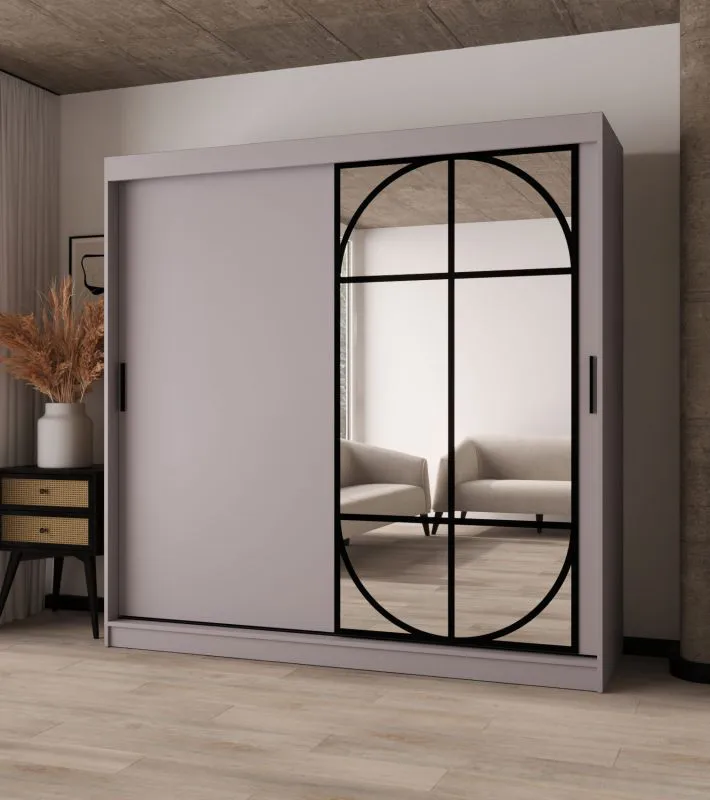 Kleiderschrank | Kaschmir | Spiegeltür | Moderne Details | 200 x 62 x 200 cm | Schiebetürenschrank | 10 Fächer | 2 Kleiderstangen | hochwertig Verarbeitet