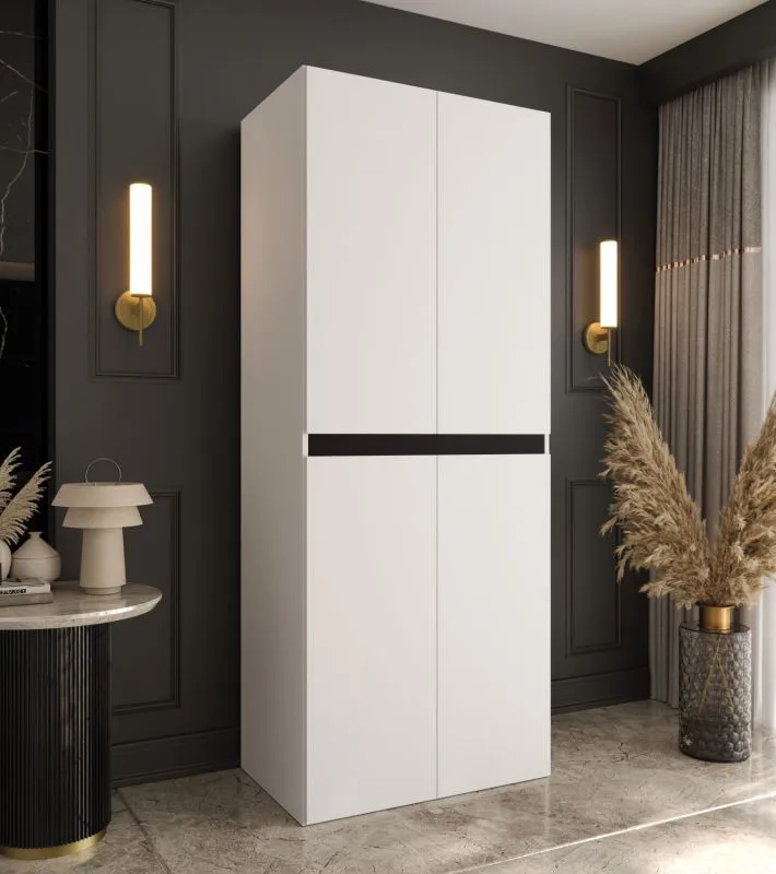 Drehtürenschrank / Kleiderschrank | Weiß | 4 Drehtüren | 3 Fächer | Soft-Close Funktion | 1 Kleiderstange | 80 x 52 x 203 cm | für Schlafzimmer