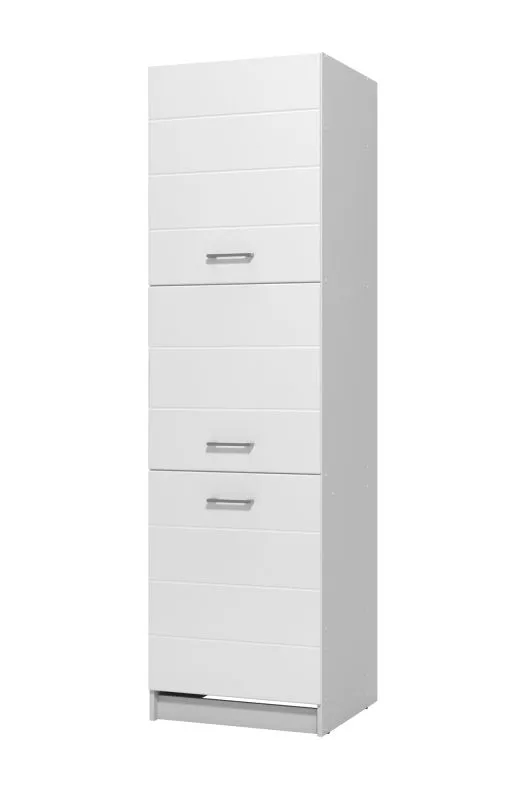 Küchenschrank mit genügend Stauraum Kunja 03, Farbe: Weiß / Weiß Hochglanz, drei Türen, ABS-Kantenschutz, sechs Fächer, Maße: 214,5 x 60 x 57,5 cm