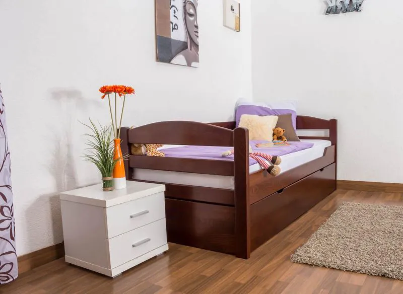 Schubladenbett 90 x 200 cm Buche massiv Dunkelbraun Abbildung