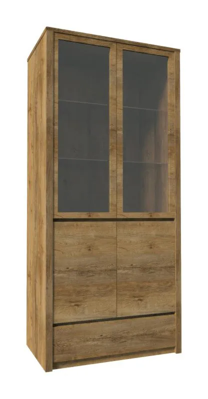 Vitrine Selun 09, Farbe: Eiche Dunkelbraun - 197 x 90 x 43 cm (H x B x T)
