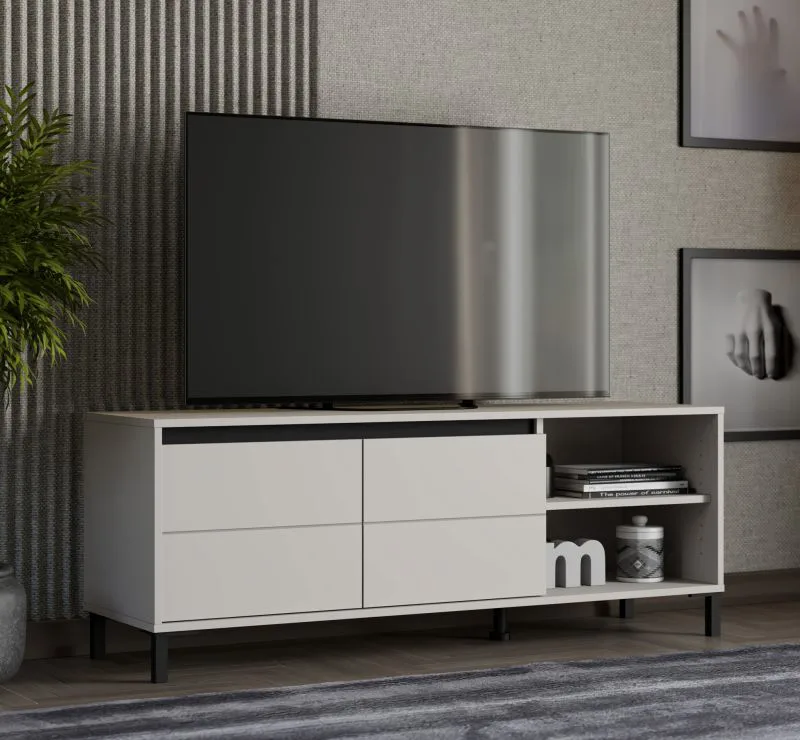TV-Möbel / TV-Unterschrank | Farbe: Kaschmir | 2 Drehtüren | 3 Fächer | 138 x 40 x 52 cm | zwei Kabeldurchführungen | für Wohnzimmer