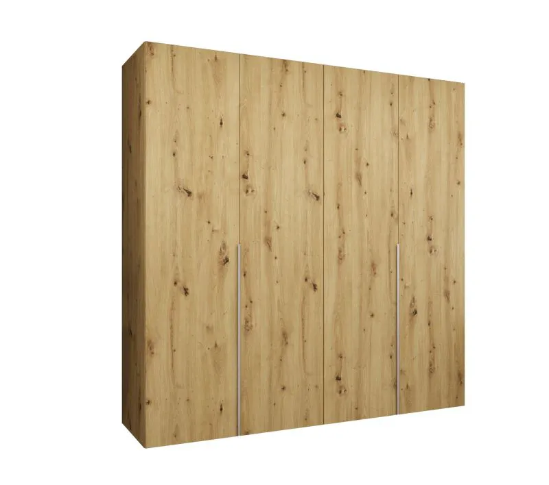 Drehtürenschrank mit zwei Kleiderstangen Eiger 24, Farbe: Eiche Artisan, 2 Meter breit, Kleiderschrank, Griffe: Kaschmir, zwei Fächer, vier Türen, Soft-Close