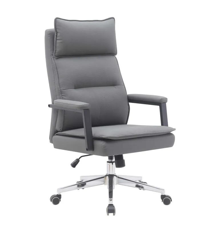 Ästhetischer Bürostuhl Tawi 03 in Grau, 360 Grad drehbar, höhenverstellbar, 109-117 x 49 x 71 cm, gepolstertes Kunstleder, mit hoher Rückenlehne