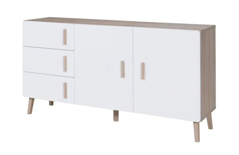 Kommode Kea 01, Farbe: Eiche / Weiß - Abmessungen: 78 x 150 x 42 cm (H x B x T)
