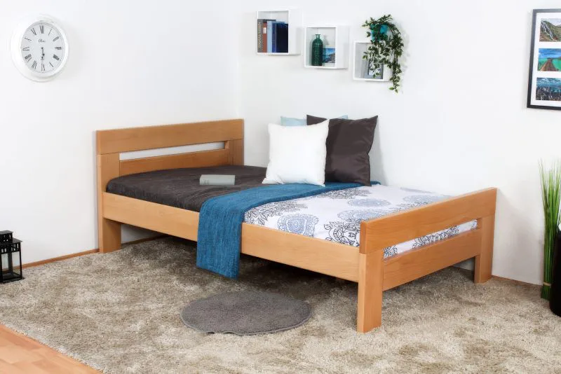 Einzelbett / Gästebett "Easy Premium Line" K6, 120 x 200 cm Buche Vollholz massiv Natur