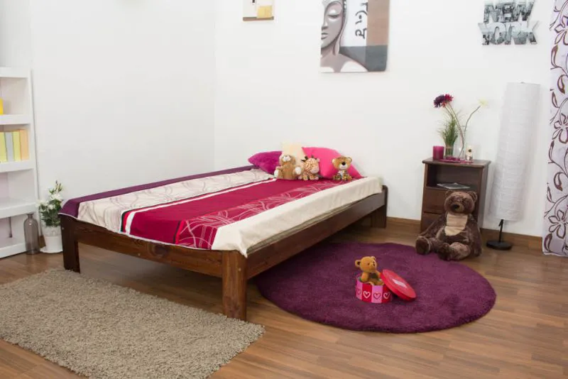 Kinderbett / Jugendbett  Kiefer Vollholz massiv Nussfarben A10, inkl. Lattenrost - Abmessung 120 x 200 cm