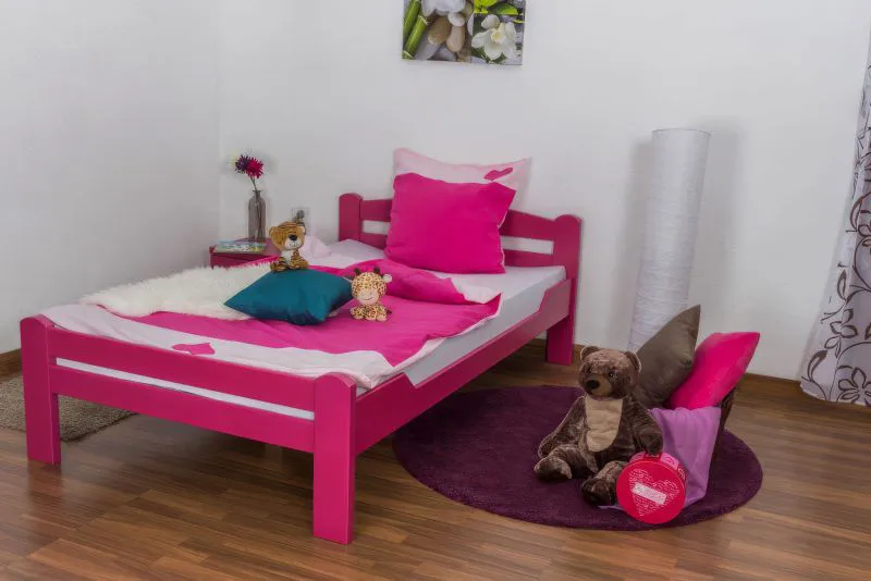 Jugendbett "Easy Premium Line" K4, 120 x 200 cm Buche Vollholz massiv rosa lackiert