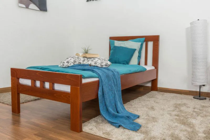 Einzelbett "Easy Premium Line" K8, Buche Vollholz massiv kirschrot lackiert - Liegefläche: 90 x 190 cm