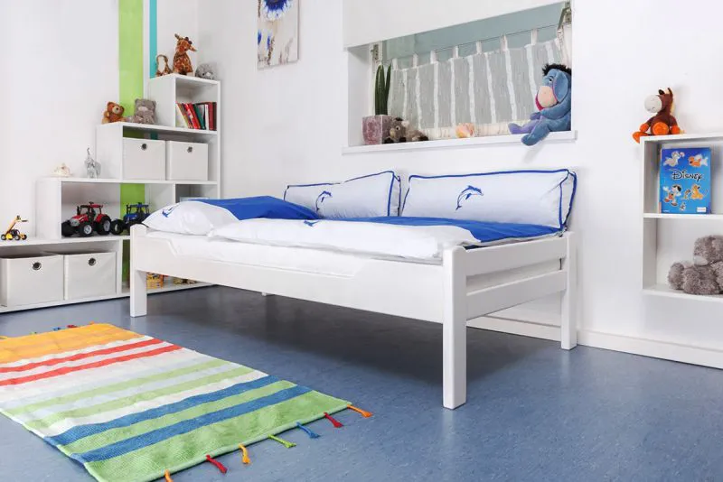 Kinderbett 90 x 200 cm | Massivholz: Buche | Weiß Lackiert Abbildung