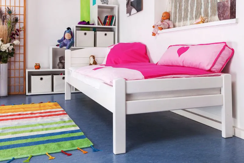 Kinderbett 90 x 200 cm | Massivholz: Buche | Weiß Lackiert Abbildung