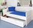  90 x 200 cm Kinderzimmer-Bett mit Bettkasten als Gästebett oder Stauraum | Massivholz: Buche | Weiß Lackiert | inkl. 2. Liegeplatz 90 x 190 cm ausziehbar und 2 Rollrost Abbildung