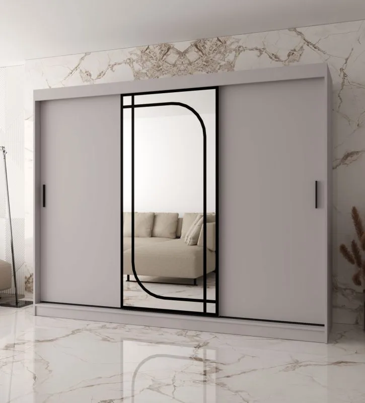 Kleiderschrank | Kaschmir | 3-Türig | 10 Fächer | 250 x 62 x 200 cm | dekorativer Spiegel | 2 Kleiderstangen | Schiebetürenschrank | hochwertig Verarbeitet