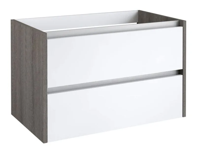 Waschtischunterschrank Kolkata 62, Farbe: Weiß glänzend / Esche Grau – 50 x 80 x 46 cm (H x B x T)
