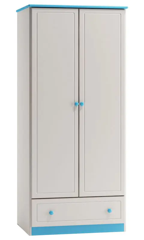 Schmaler 80 cm breiter Kleiderschrank mit 2 Türen | Farbe: Weiß / Blau Abbildung
