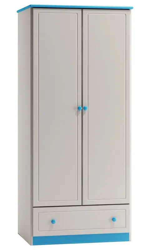 80 cm breiter Kleiderschrank mit 2 Türen | Farbe: Weiß / Blau Abbildung