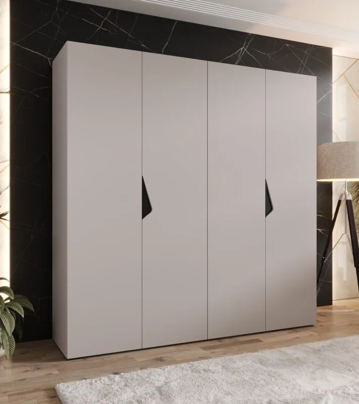 Drehtürenschrank | 2 Meter breit | 2 Kleiderstangen | Farbe: Kaschmir | Griffe: Schwarz | Maße: 200 x 52 x 202 cm | Kleiderschrank | 2 Fächer | 4 Türen