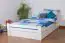 Einzelbett / Stauraumbett "Easy Premium Line" K4, inkl. 2 Schubladen und 1 Abdeckblende, 140 x 200 cm Buche Vollholz massiv weiß lackiert