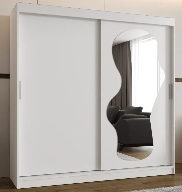 Schiebetürenschrank Lagginhorn 18, Farbe: Weiß, 2 Meter breit, Aluminiumschienen, eine Spiegeltür, Kleiderschrank, 10 Fächer, zwei Kleiderstangen