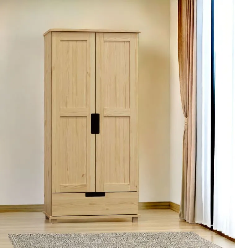 Kleiderschrank / Drehtürenschrank Kiefer massiv Vollholz natur 007B - Abmessung 190 x 90 x 60 cm (H x B x T)