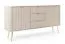 Kommode Makreb 11 in Kaschmir mit gefräßten Fronten, 87 x 168 x 39 cm, Soft Close, 3 Schubladen, Beine aus Metall in Gold, 4 Fächer, 2 Türen, ABS