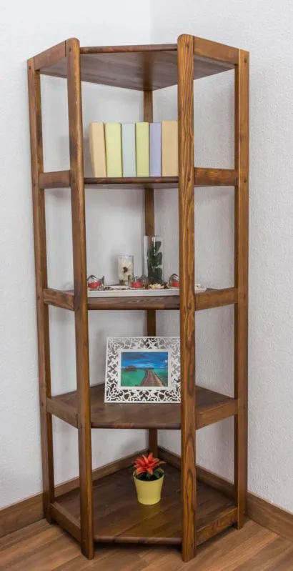 Regal, Küchenregal, Wohnzimmerregal, Bücherregal - 74 cm breit, Kiefer Holz-Massiv, Farbe: Nuss Abbildung