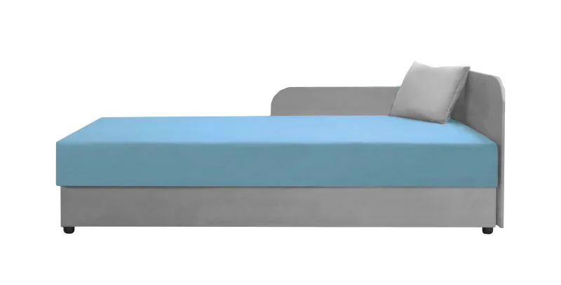 Bequemes Tagesbett / Gästebett mit ausreichlich Stauraum Lobatos 102, Farbe: Grau / Blau, Liegefläche: 80 x 195 cm, Kopfteil rechts, gute Verarbeitung