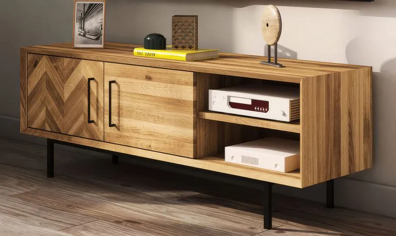 TV-Unterschrank Kumeu 10 Wildeiche massiv geölt - Abmessungen: 50 x 144 x 45 cm (H x B x T)