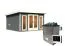 Saunahaus "Anni 3" SET A mit Ofen 9 kW, Farbe: Terragrau - 369 x 369 cm (B x T), Grundfläche: 13,32 m²