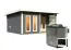 Saunahaus "Anni 5" SET B mit Ofen 9 kW, Farbe: Terragrau - 509 x 369 cm (B x T), Grundfläche: 19 m²