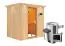 Sauna "Jarle" SET mit bronzierter Tür und Kranz - Farbe: Natur, Ofen externe Steuerung easy 3,6 kW - 210 x 165 x 202 cm (B x T x H)