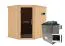 Sauna "Hanko" SET mit graphitfarbener Tür - Farbe: Natur, Ofen externe Steuerung easy 9 kW - 196 x 170 x 198 cm (B x T x H)