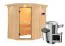 Sauna "Ole" SET mit Klarglastür und Kranz - Farbe: Natur, Ofen externe Steuerung easy 3,6 kW - 165 x 210 x 202 cm (B x T x H)