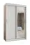 Kleiderschrank mit einer Spiegeltür Musala 06, Farbe: Weiß, 1,2 Meter breit, Aluminiumschienen, fünf Fächer, Schiebetürenschrank, zwei Kleiderstangen