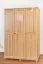 Kleiderschrank | 3 Drehtüren | 5 Fächer | mit Kleiderstange | 135 cm breit | Massivholz | Farbe: Natur Abbildung