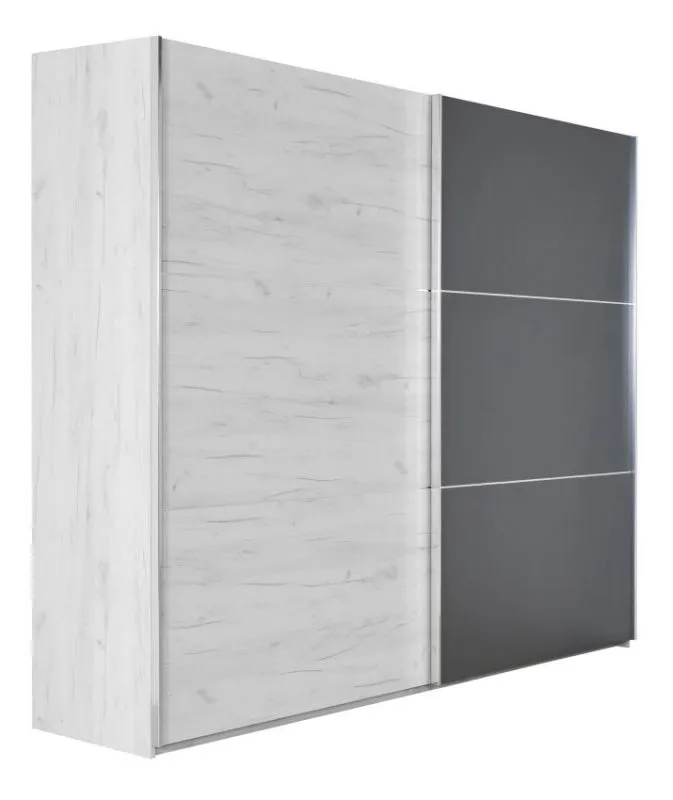 269 cm breiter Kleiderschrank mit 2 Türen, 8 Fächern und 3 Schubladen | Farbe: Anthrazit / Weiß | Tiefe: 64 cm Abbildung