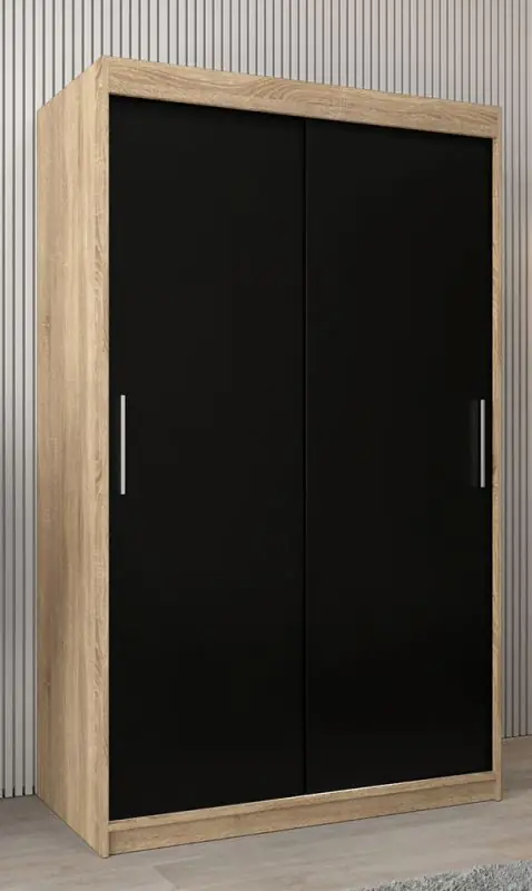Schiebetürenschrank / Kleiderschrank Bisaurin 2A, Farbe: Eiche Sonoma / Schwarz - Abmessungen: 200 x 120 x 62 cm ( H x B x T)