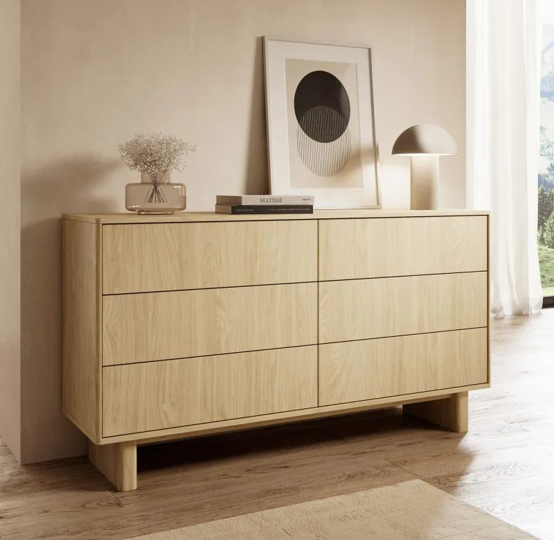 Kommode | Farbe: Eiche geölt | 6 Schubladen | Push-to-open Funktion | Vollauszug Schubladen | 153 x 38 x 83 cm | Sideboard | für Wohnzimmer