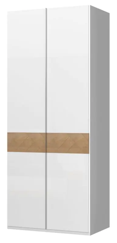 92 cm breiter Kleiderschrank mit 2 Türen | Farbe: Weiß / Walnuss Abbildung