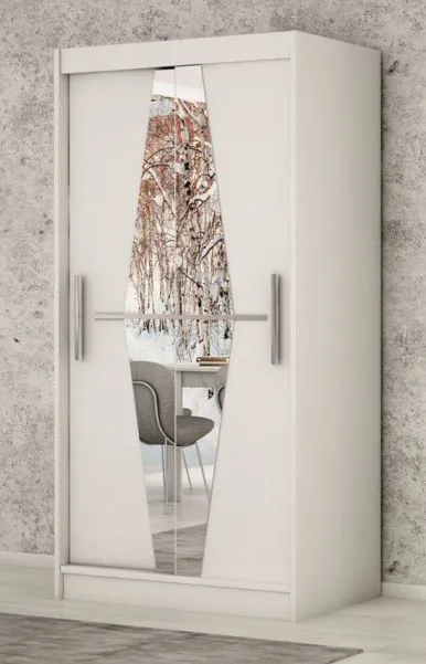 Schiebetürenschrank / Kleiderschrank Alphubel 01 mit Spiegel, Farbe: Weiß Matt - Abmessungen: 200 x 100 x 62 cm ( H x B x T)