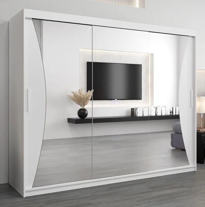 Großer 250 cm breiter Kleiderschrank mit 3 Türen | 10 Fächer | Farbe: Weiß Abbildung