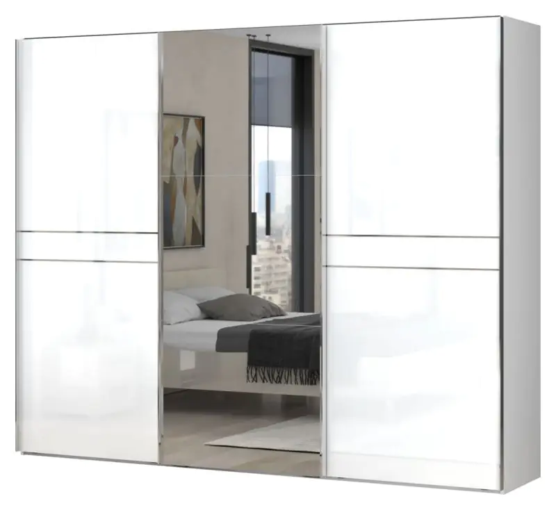Großer 272 cm breiter Kleiderschrank mit 3 Türen | Farbe: Weiß Abbildung