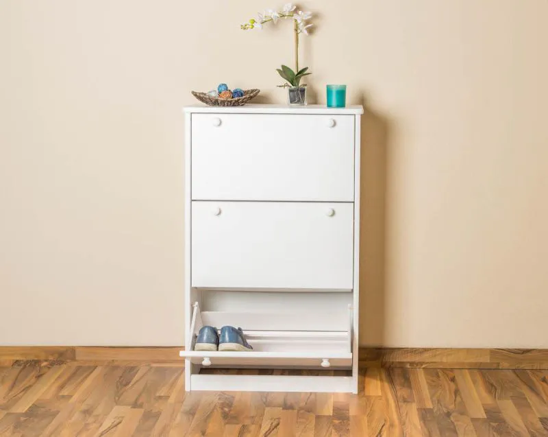 Schuhschrank Schuhkommode Holz massiv, Farbe: Weiß 115x72x30 cm, für Garderobe, Vorzimmer, Flur Abbildung