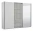 Kleiderschrank / Schwebetürenschrank Bogati 04, Farbe: Weiß / Weiß Hochglanz, eine Spiegeltür, zwei Kleiderstangen, Maße: 224 x 262,5 x 65,5 cm