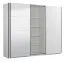 Kleiderschrank / Schwebetürenschrank Bogati 04, Farbe: Weiß / Weiß Hochglanz, eine Spiegeltür, zwei Kleiderstangen, Maße: 224 x 262,5 x 65,5 cm