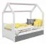 Kleinkinder-Bett 80 x 160 cm mit Rausfallschutz| inkl. Stauraum / Schublade | Massivholz: Kiefer | Weiß Lackiert | inkl. Lattenrost Abbildung